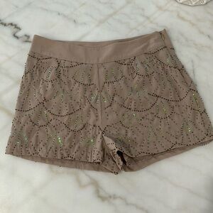Boutique beige sequined and beaded detailed shorts